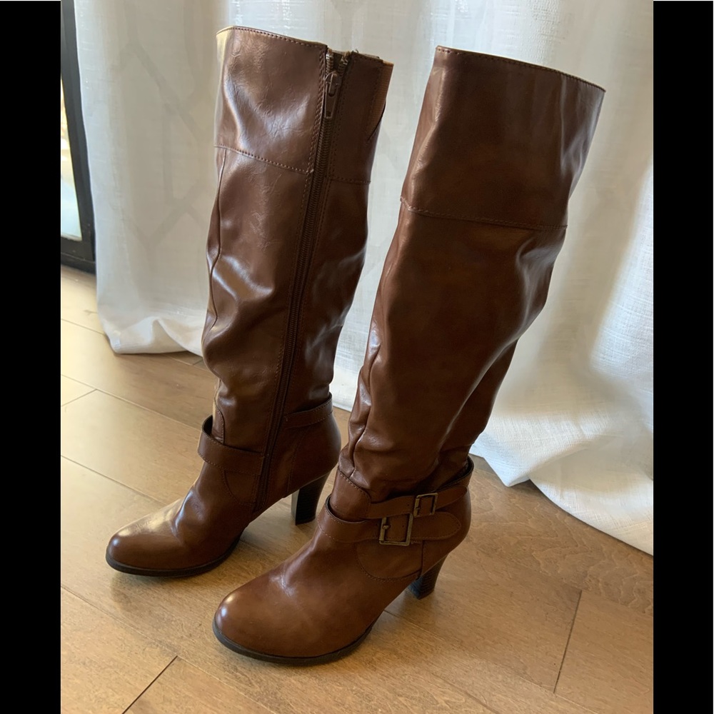 Leather knee high boots